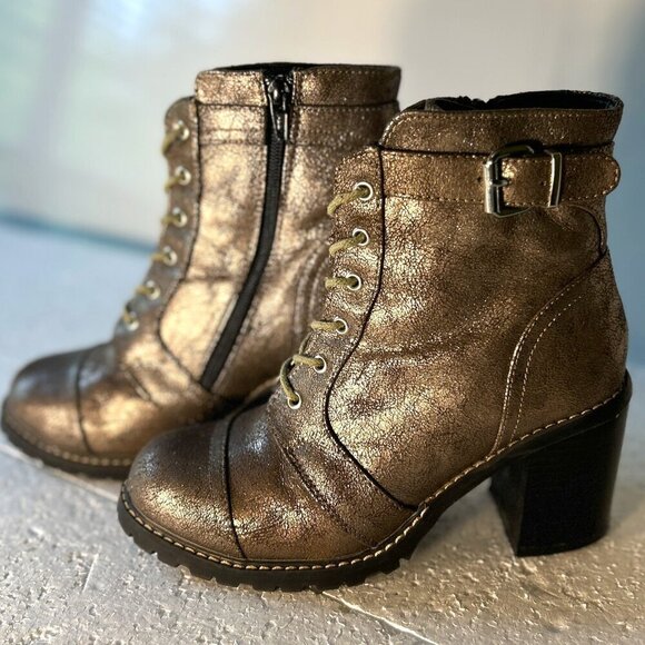 Diba SZ8 Carryn Pewter Metallic combat boots Moto Grunge Goth Steampunk Y2K 80s - Picture 4 of 11